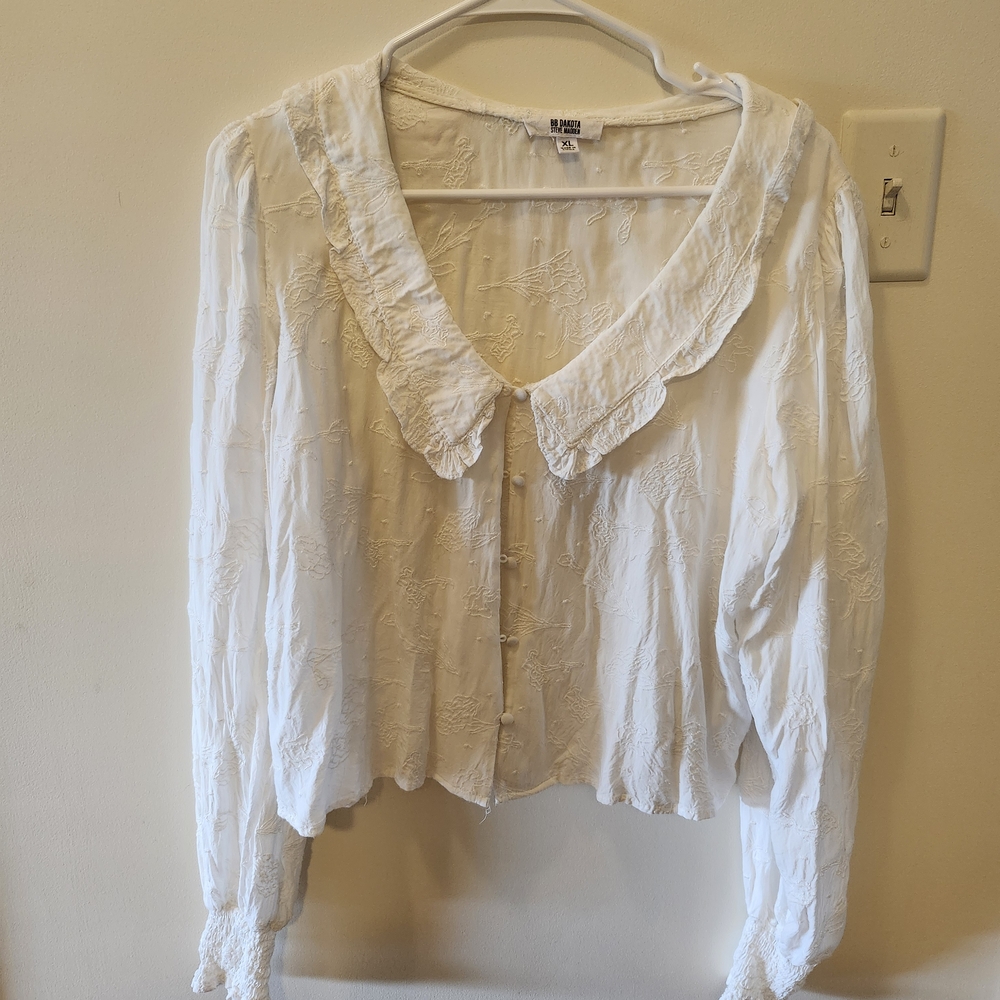 BB Dakota White Ruffled Long Sleeve Blouse XL